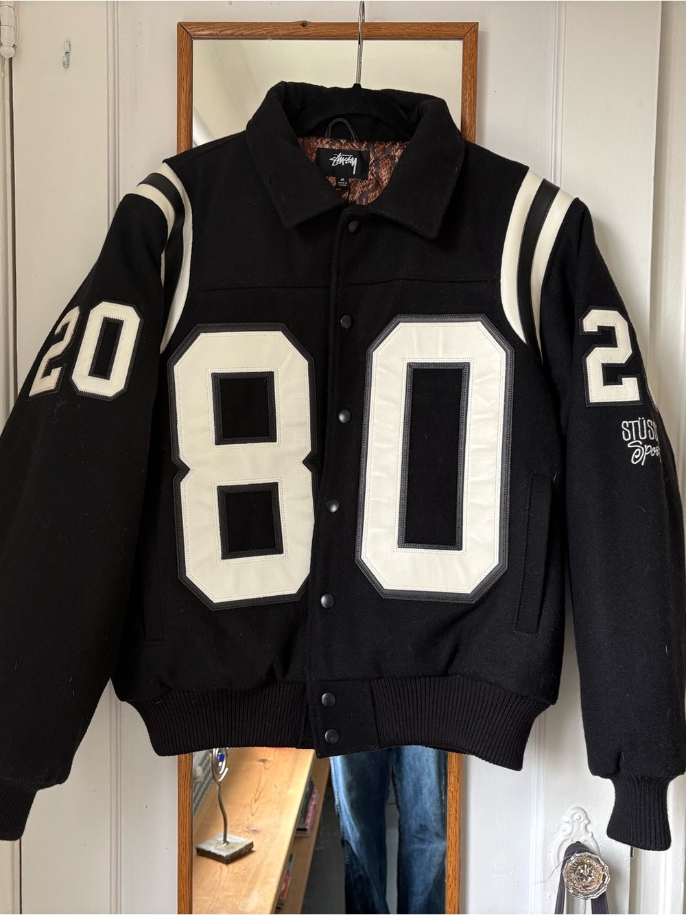 Stussy Black & White '80' Varsity Bomber Jacket